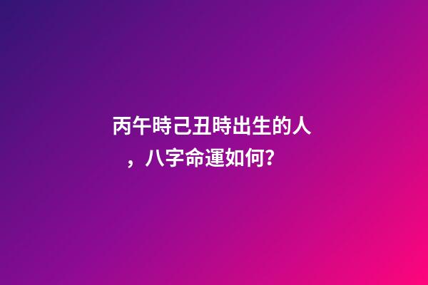 丙午時己丑時出生的人，八字命運如何？